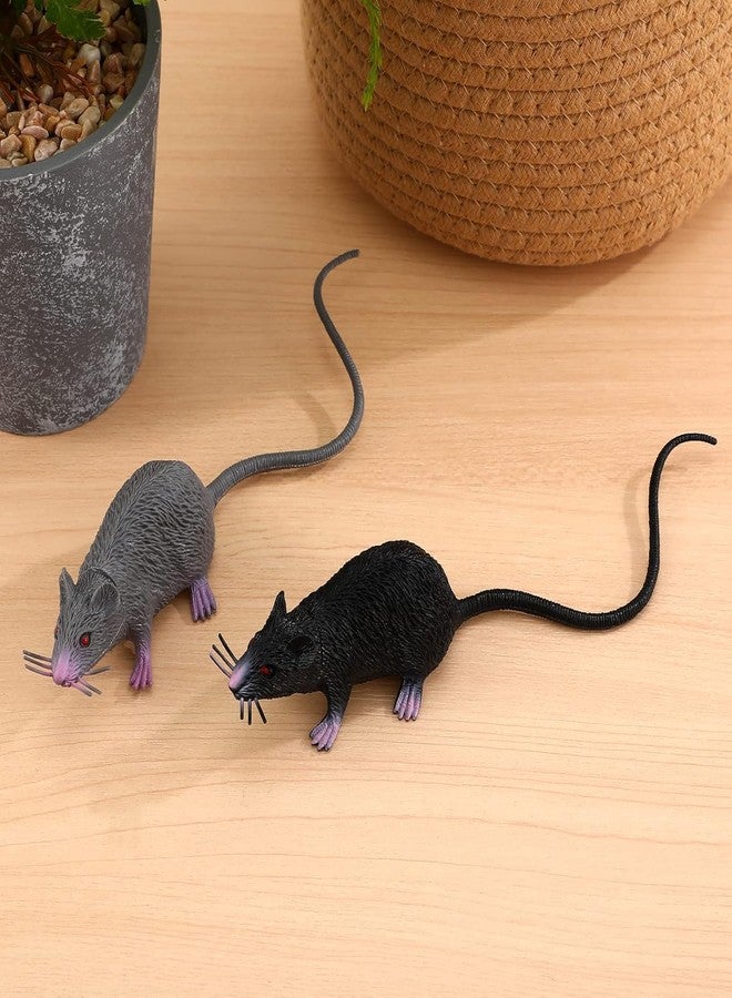 WinldMonmo 2 Pack Realistic Plastic Halloween Rat Toy - Lifelike Fake Mouse for Pranks, Spooky Decorations, and Creepy Party Props - Perfect for Halloween, April Fool's Day, and Trick Decorations - Gray+Black - Image 4